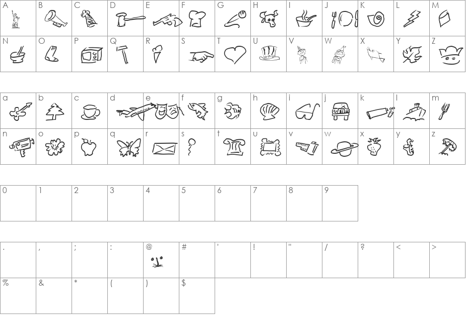 Wacollection font character map preview
