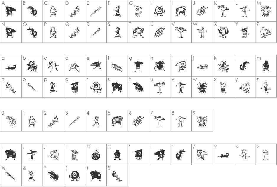 Wacominals font character map preview