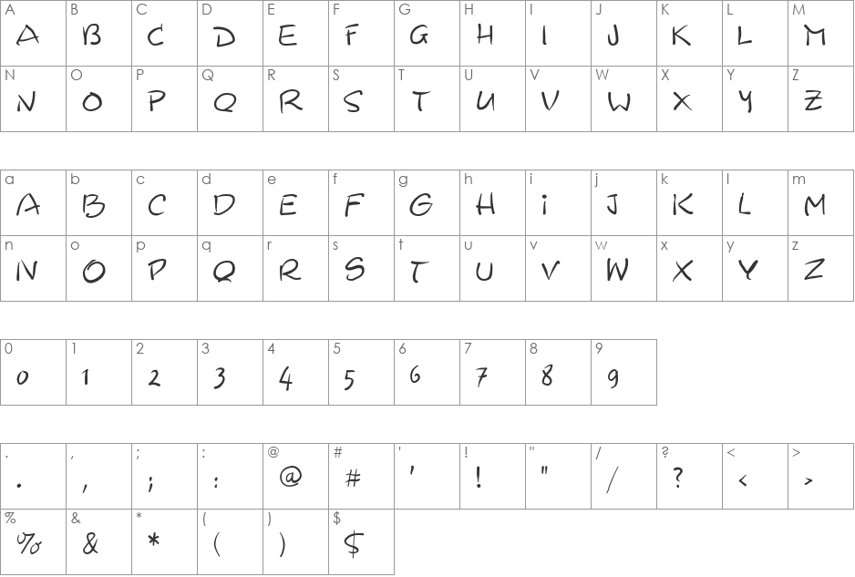 Wacomiqua67 font character map preview