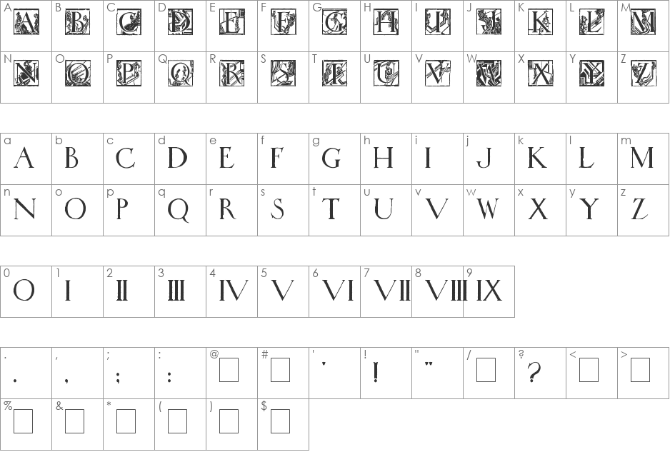Wadsworth's_Industria font character map preview