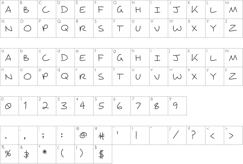 Wagnasty font character map preview