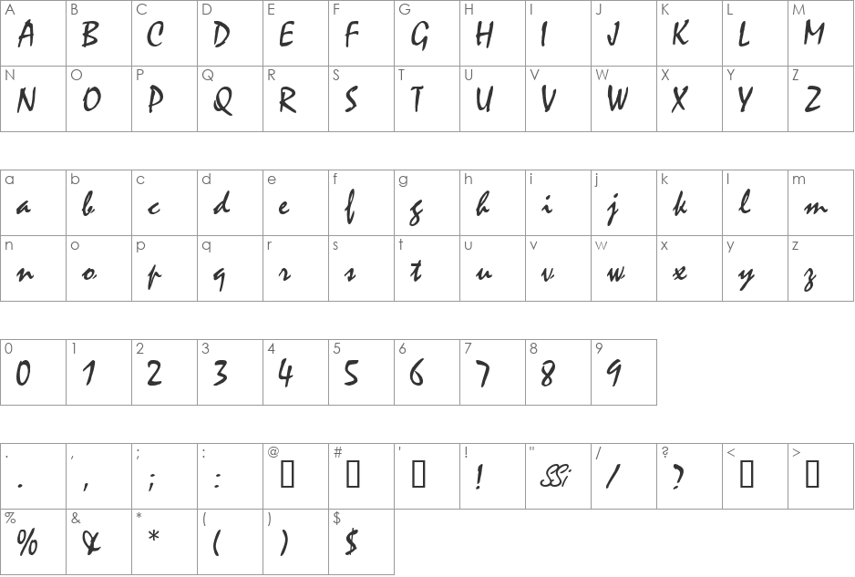 WaifSSK font character map preview