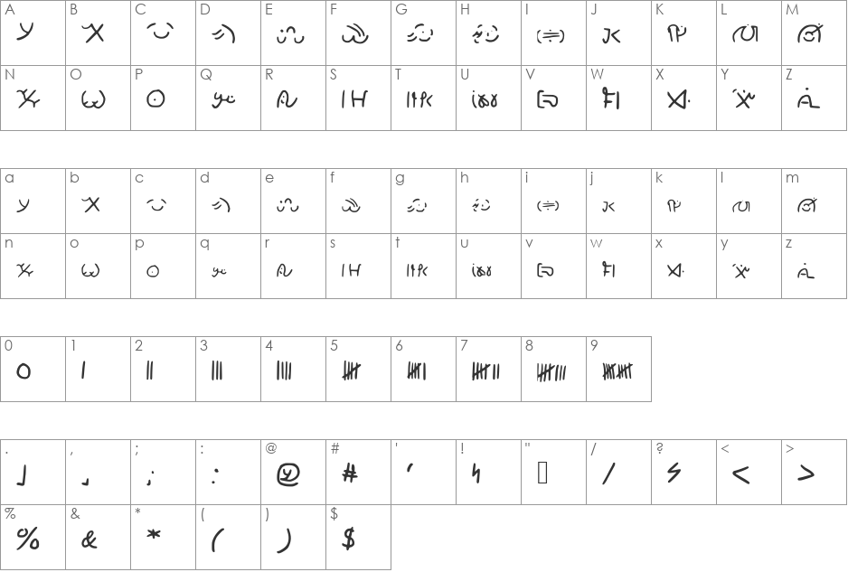 Wailwish font character map preview