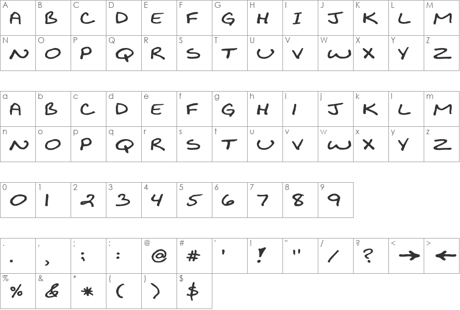 BiklyBoldFont Wide font character map preview