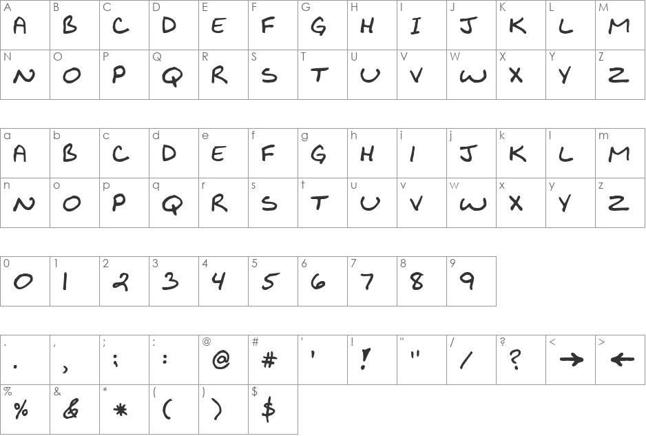 BikyBold font character map preview