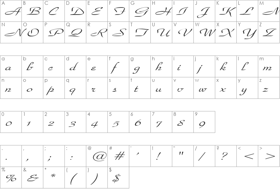 WaldorfScriptExtended font character map preview