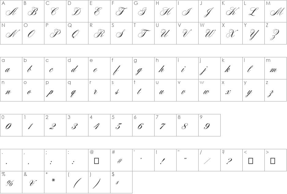 AeroliteCPone font character map preview