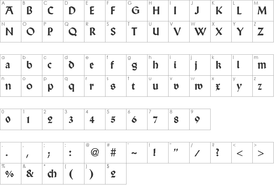 Wallaby font character map preview