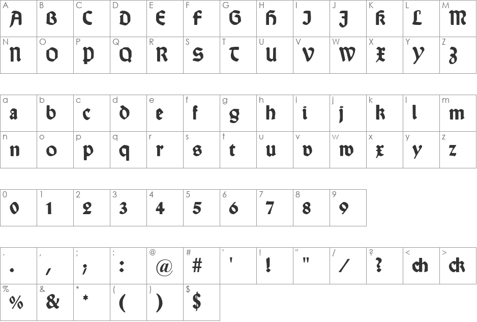 Wallau font character map preview