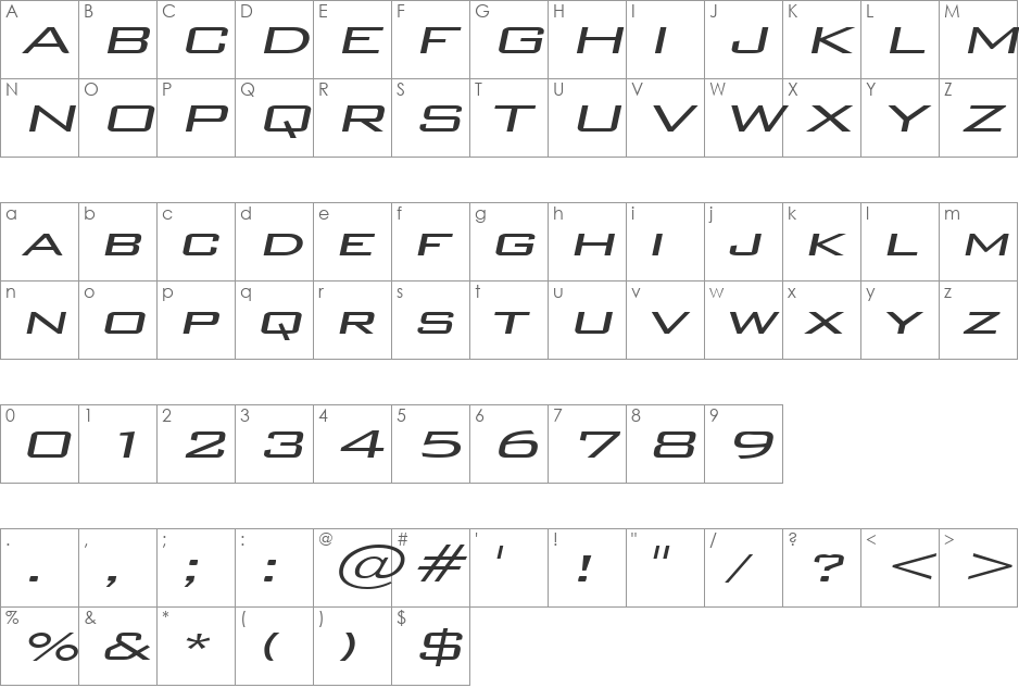 WallStreetExtended font character map preview