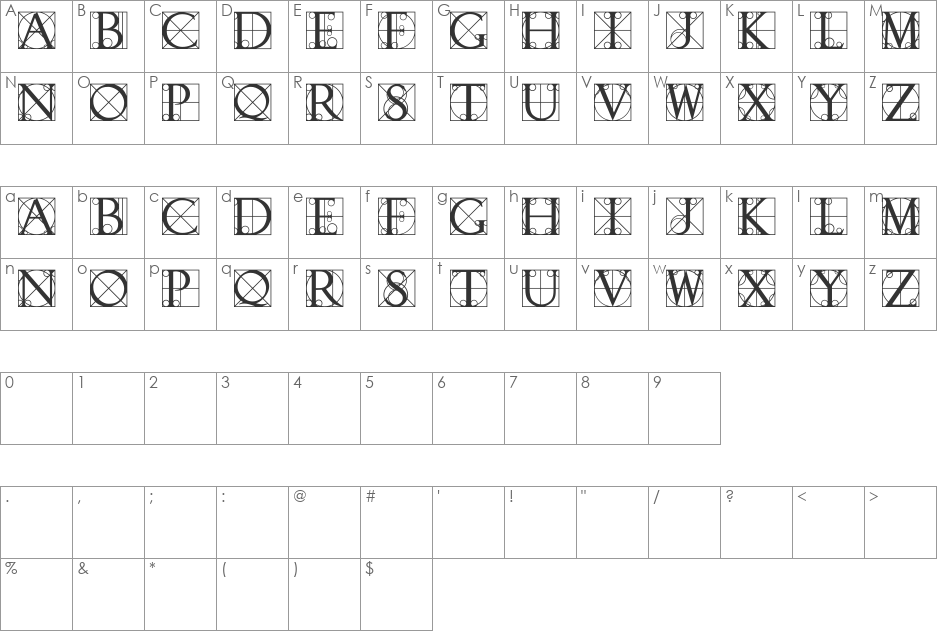 Walrod font character map preview