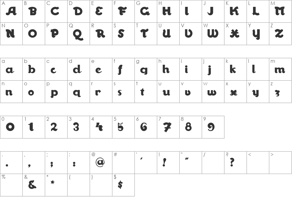 Walrus Gumbo NF font character map preview