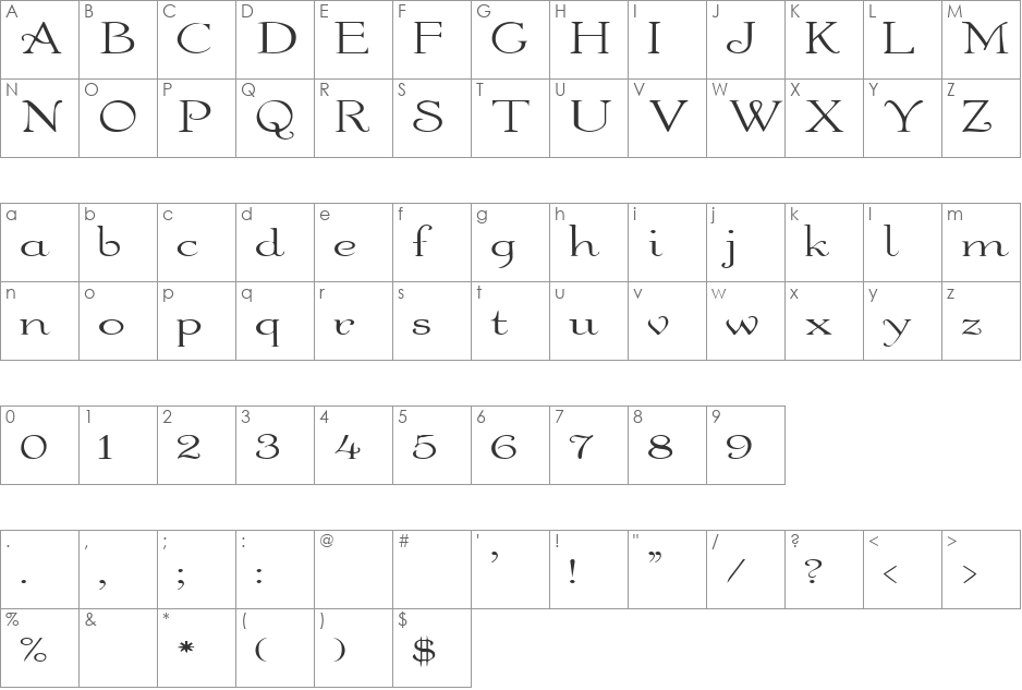 WaltersExtended font character map preview