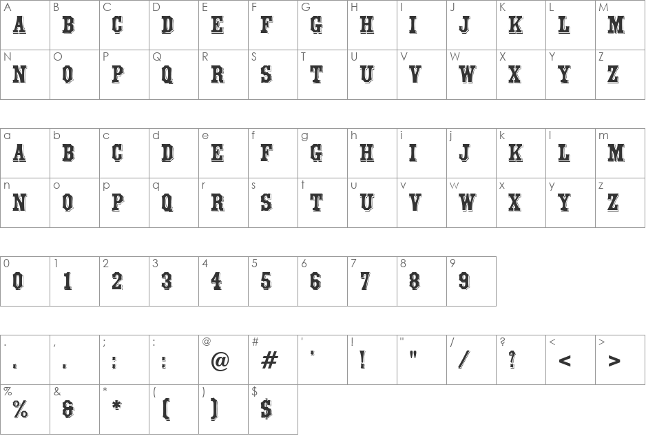Waltham DB font character map preview