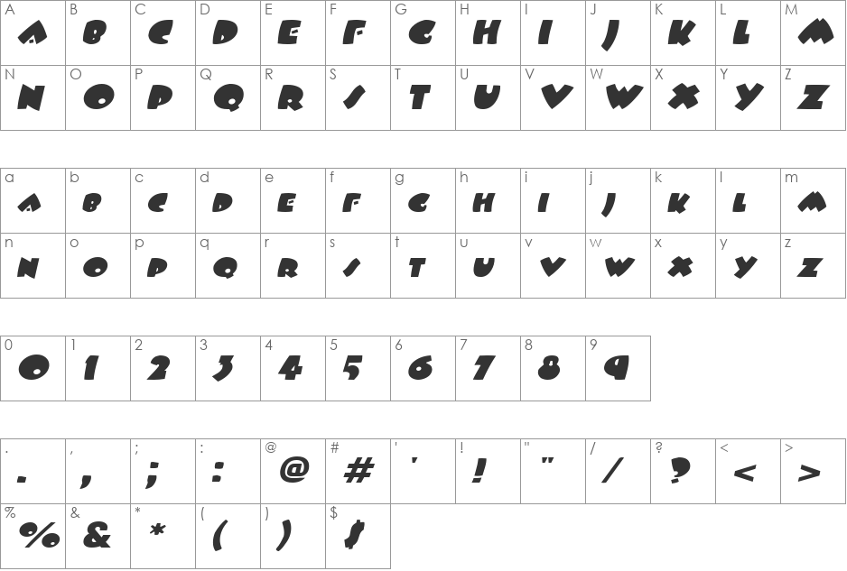 Wampum-Extended font character map preview