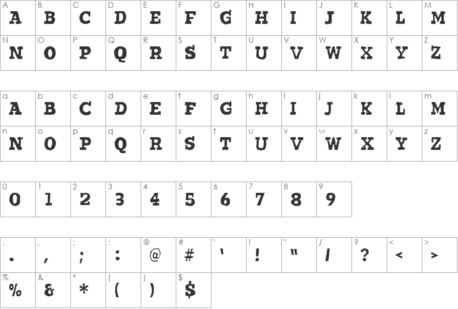 Wantedo font character map preview