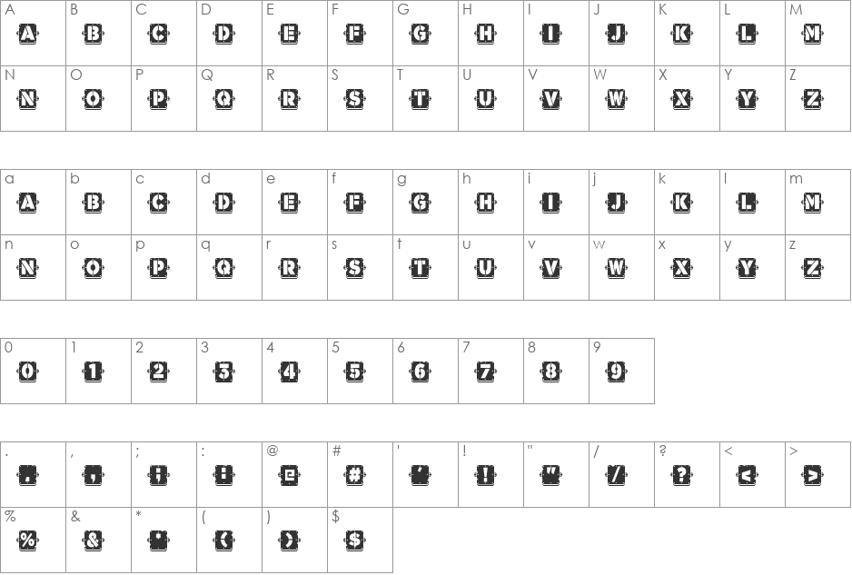Waponi font character map preview