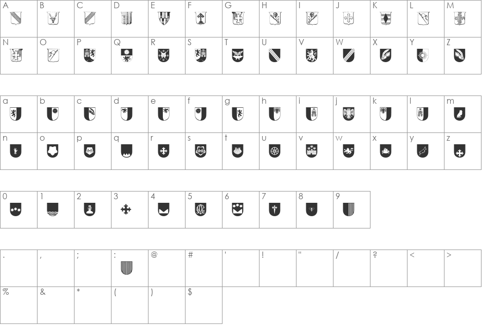 Wappen font character map preview
