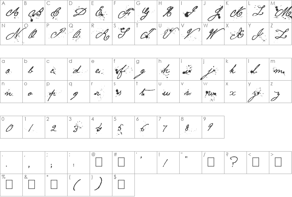 War letters font character map preview