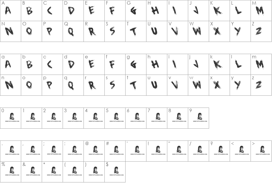 Warehouse Dog font character map preview