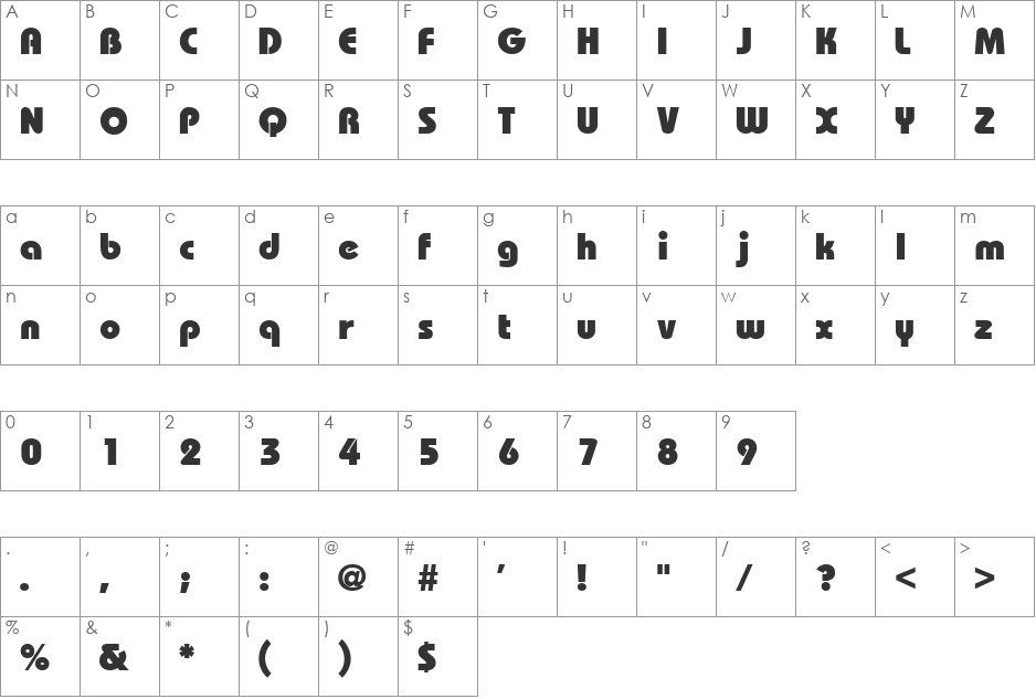 Warhol Heavy font character map preview