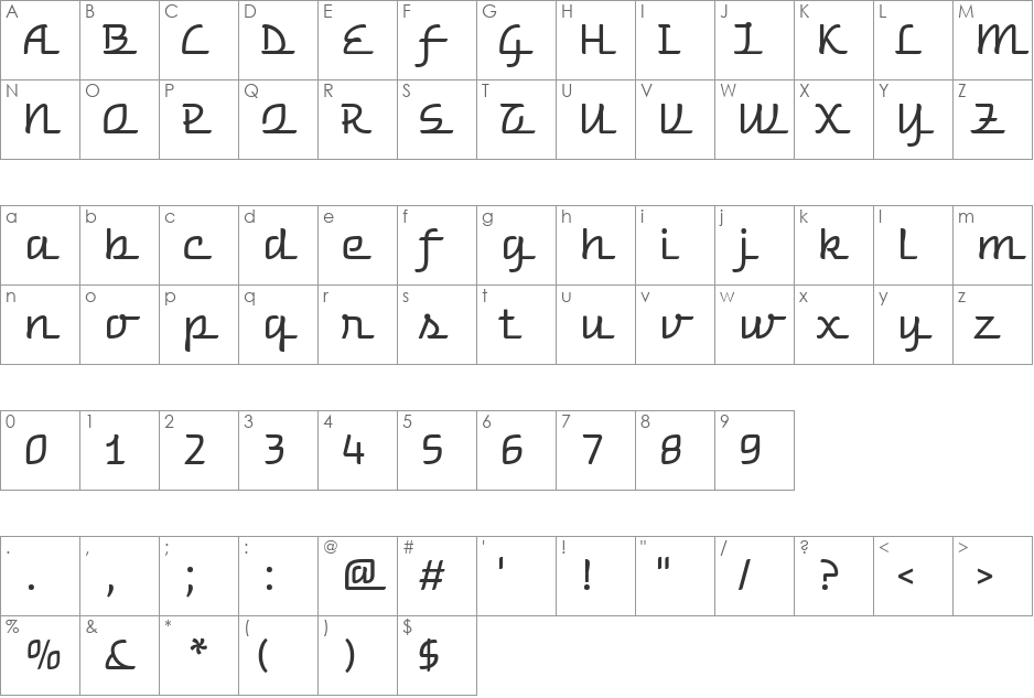 Warnes font character map preview