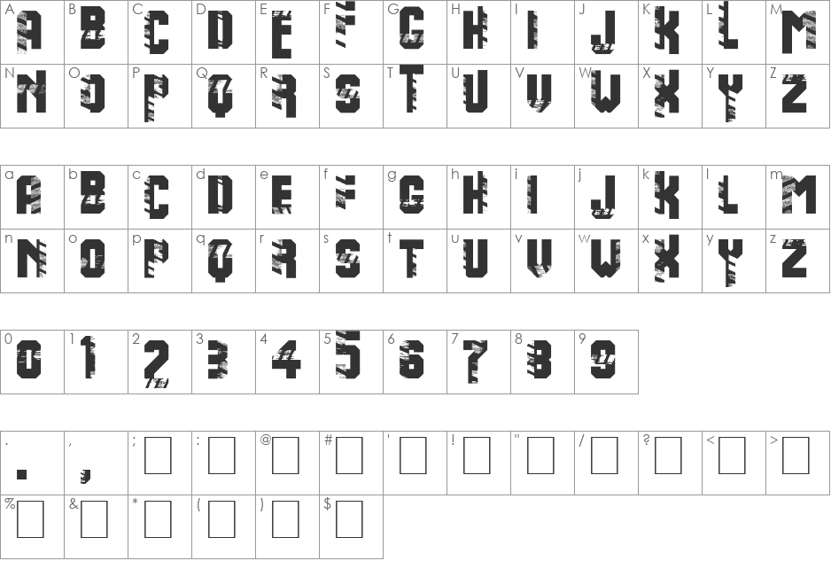 Warning font character map preview