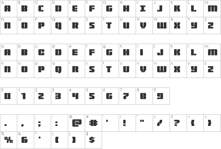 Warp Thruster font character map preview
