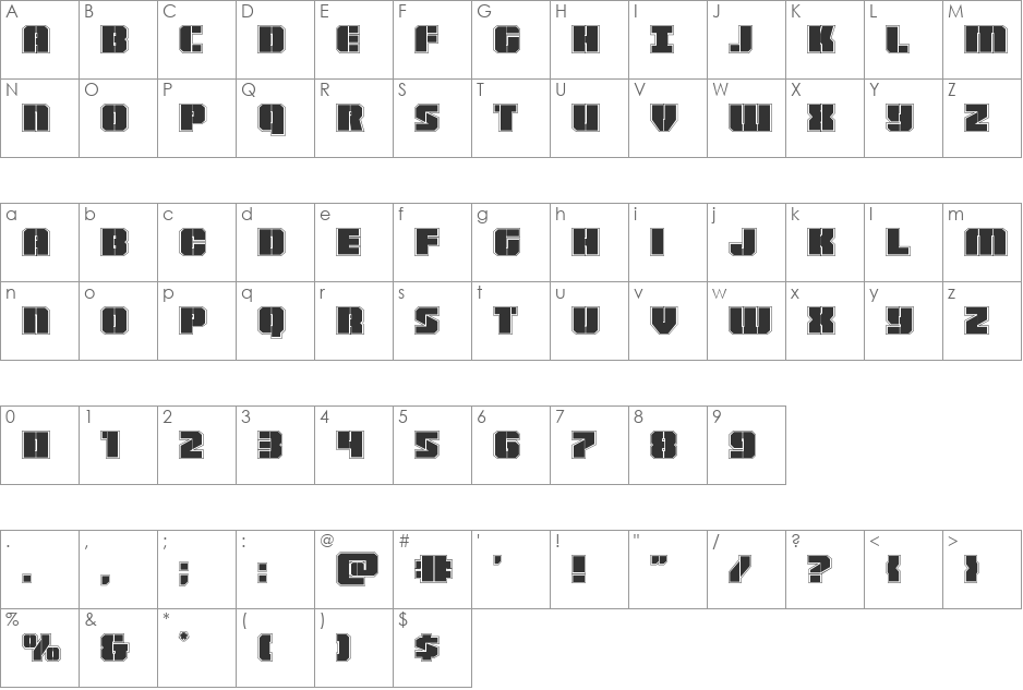 Warp Thruster Academy font character map preview