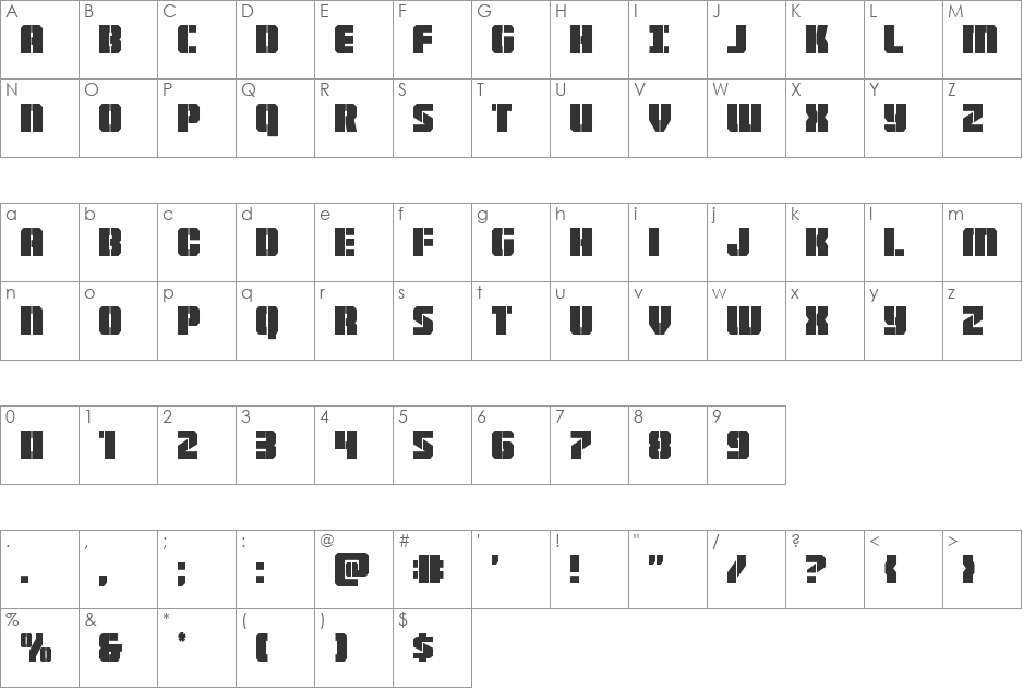 Warp Thruster Condensed font character map preview