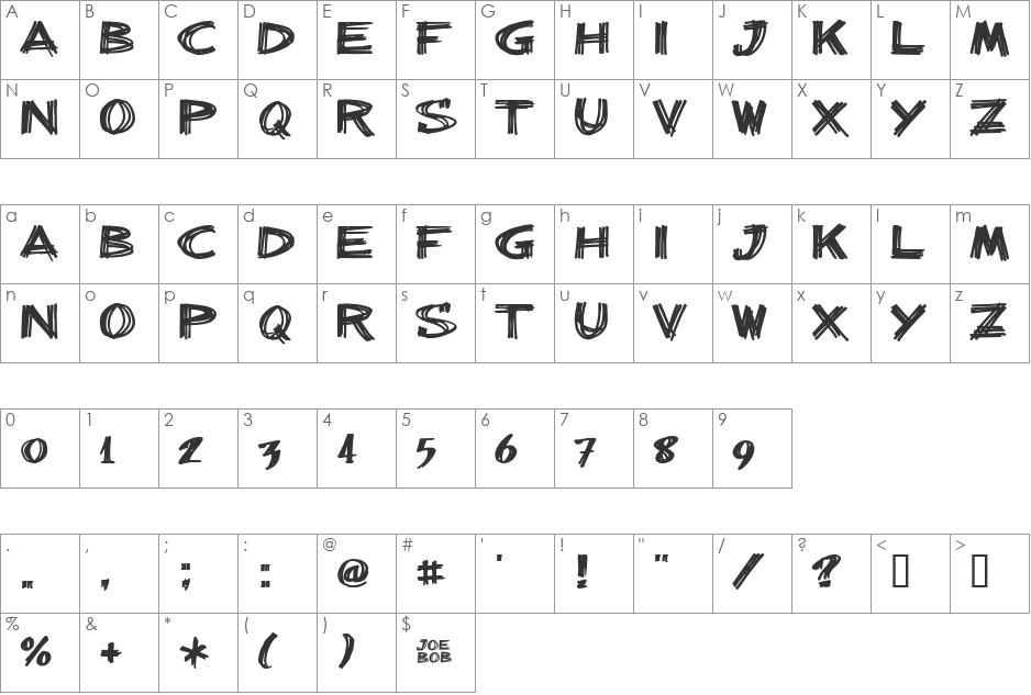 billieBarred font character map preview