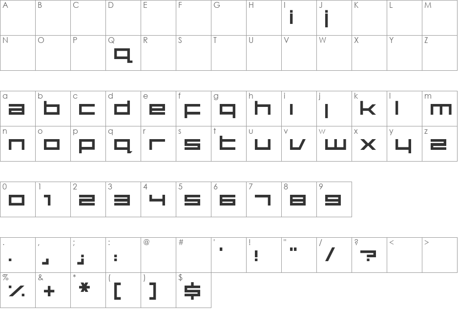 Warpnet font character map preview