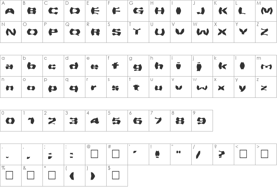 WarpSpeed font character map preview