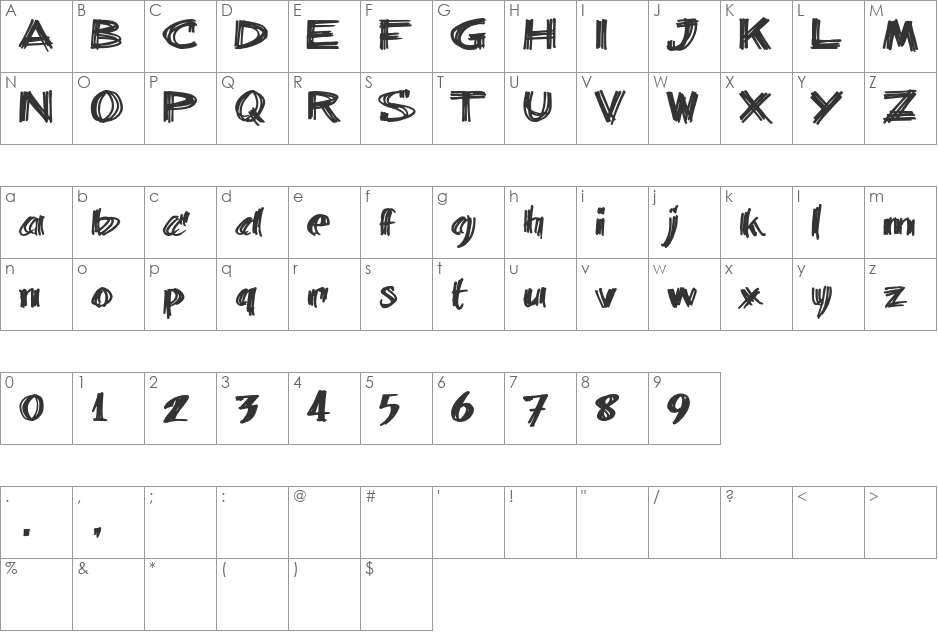 billieBarred 06 font character map preview