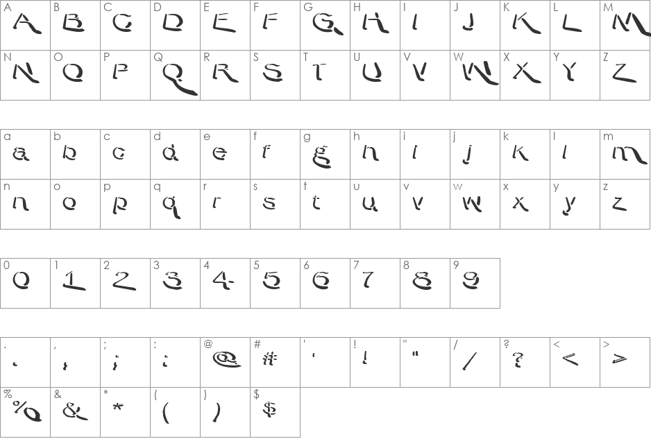 Warpy Roundheads font character map preview