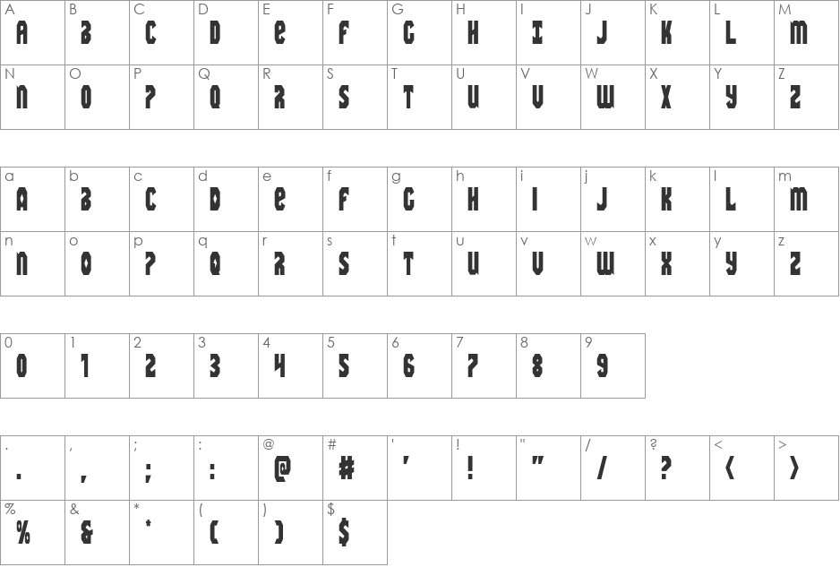 Warrior Nation Condensed font character map preview