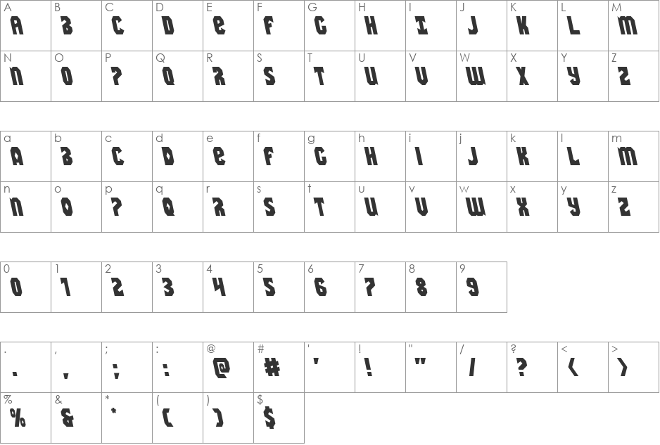Warrior Nation Leftalic font character map preview