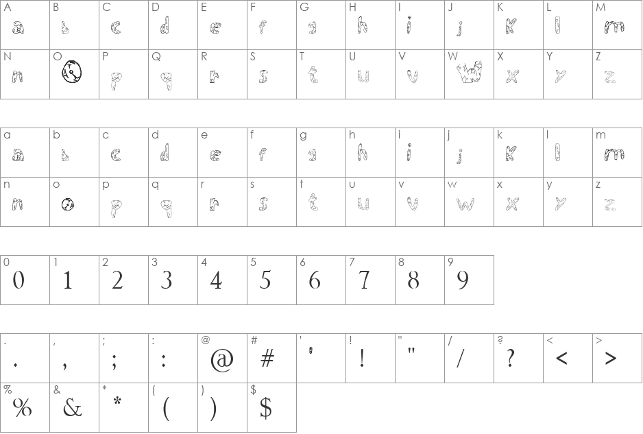 Warrior's Destiny font character map preview