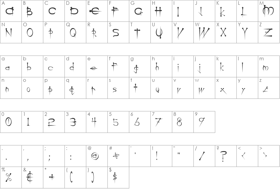 Warsaw font character map preview