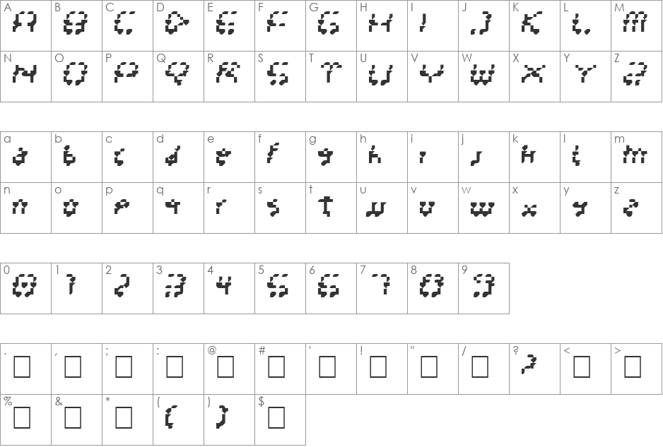 BilligHora font character map preview