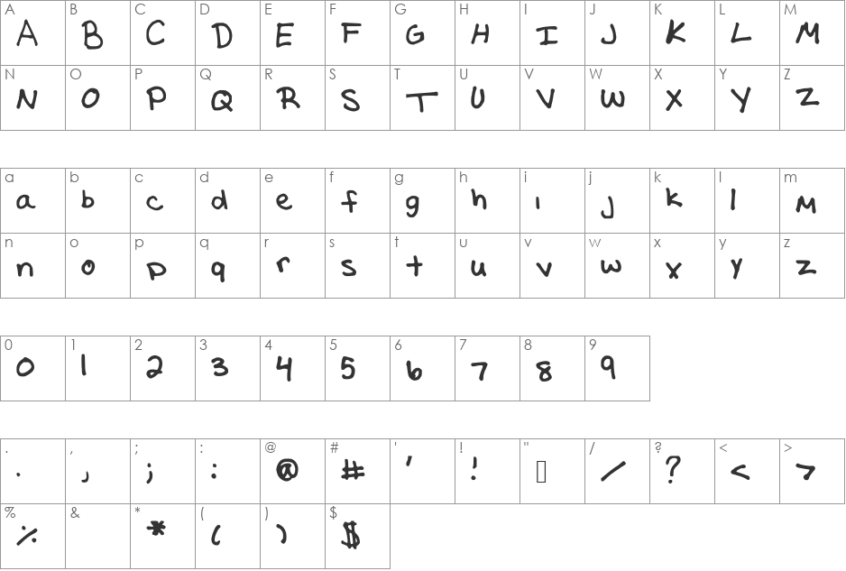 WashedPurple1 font character map preview