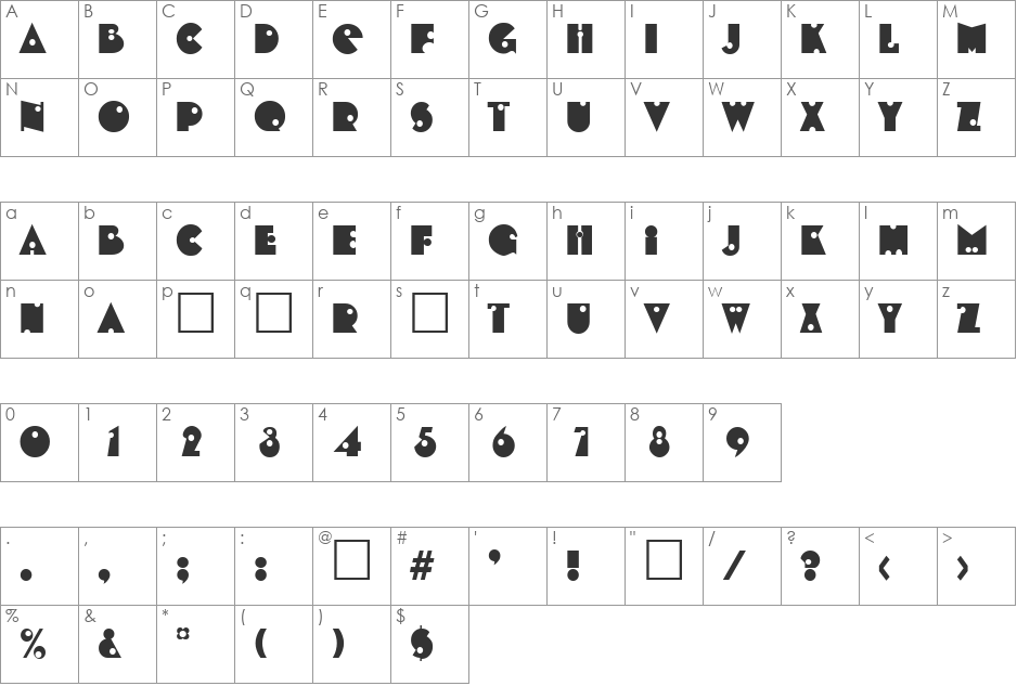Billings font character map preview