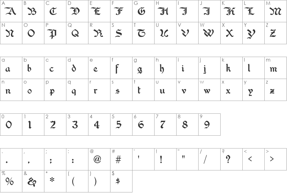 WashingtonText font character map preview