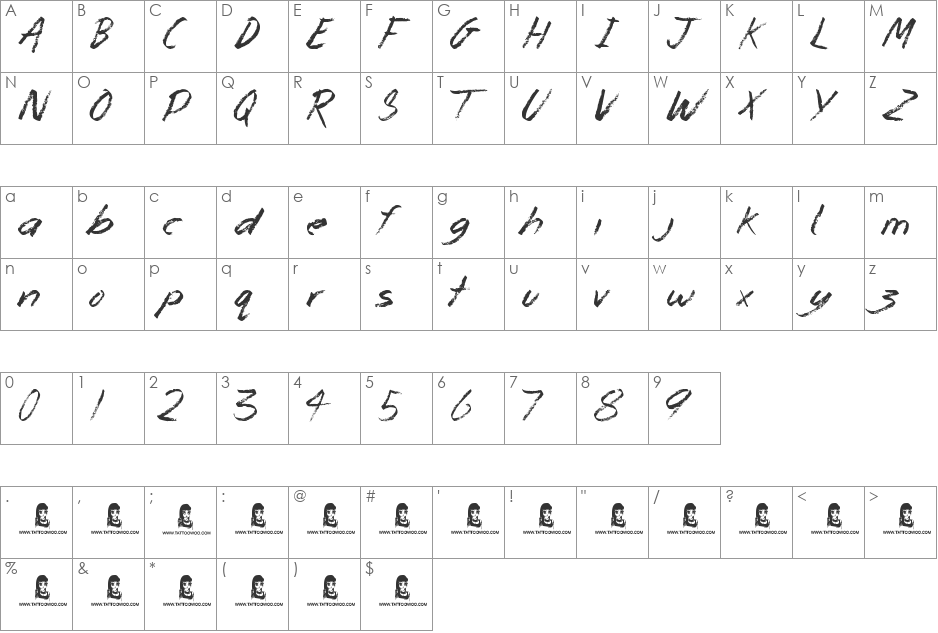 Watch Me Burn font character map preview