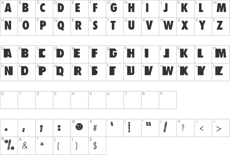 wATCHMEn font character map preview