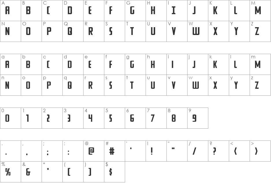 Watchtower Expanded font character map preview