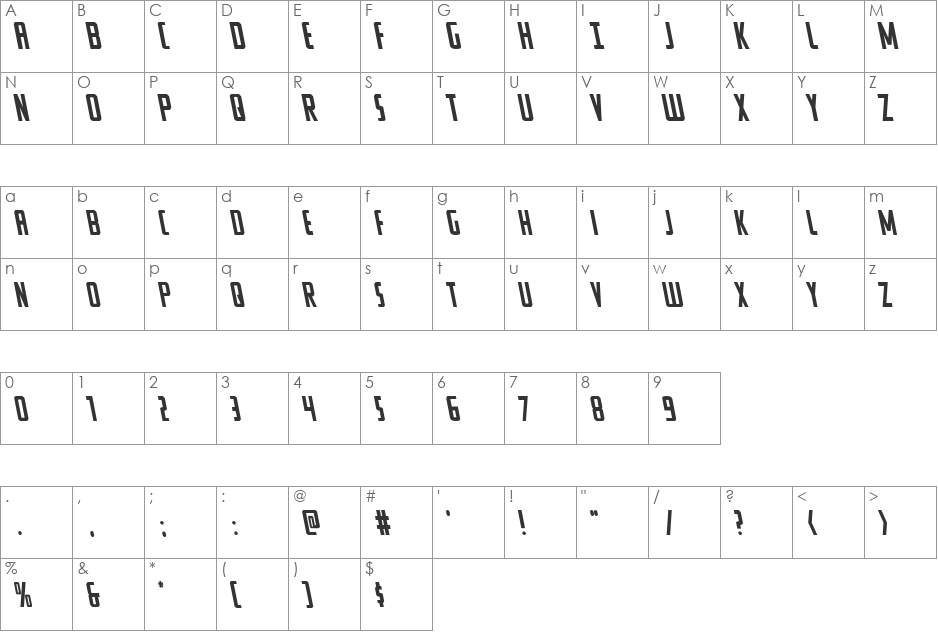 Watchtower Leftalic font character map preview