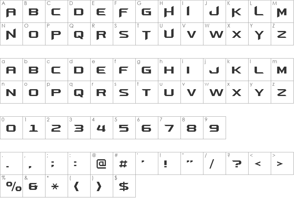 Aeromatics NC font character map preview
