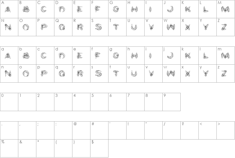 water and gasoline font character map preview