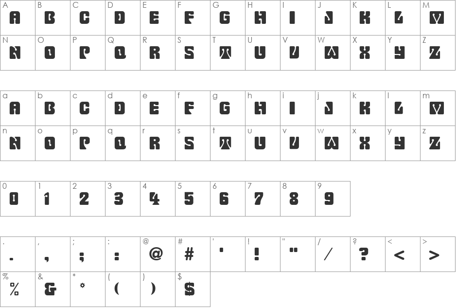 Billmork font character map preview